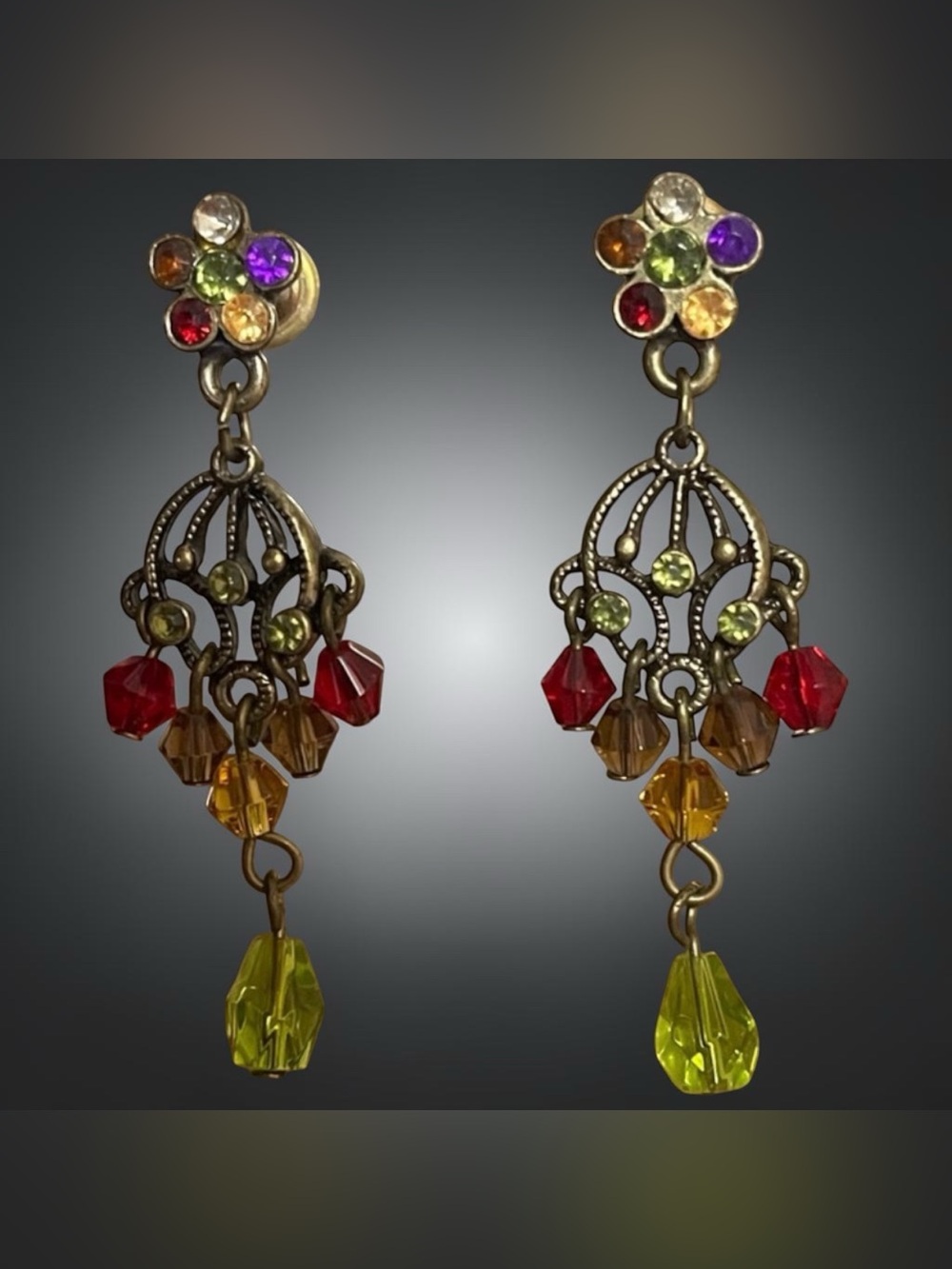 Multicolor Bead & Rhinestone Chandelier Earrings